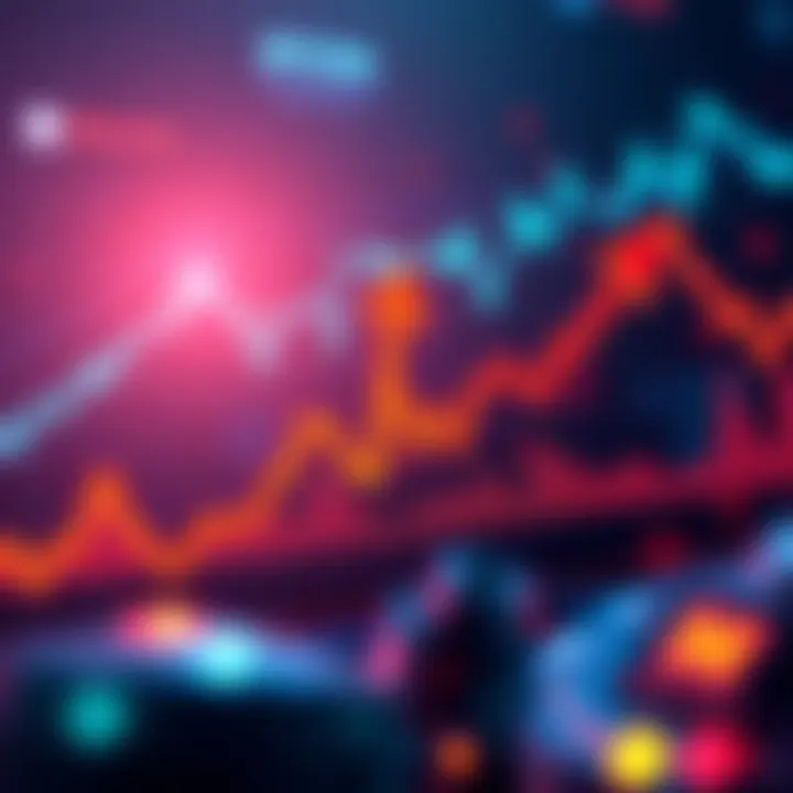 A chart showing the fluctuating value of Bitcoin with arrows indicating highs and lows, symbolizing the impact of greed on investors.