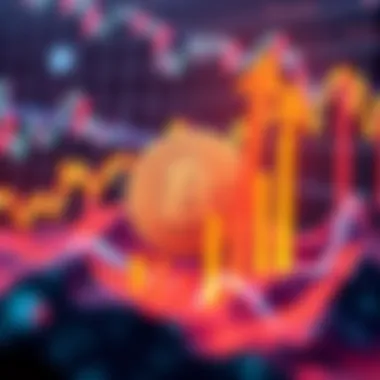 A visual representation of Bitcoin's market trends with upward arrows and graphs showing growth