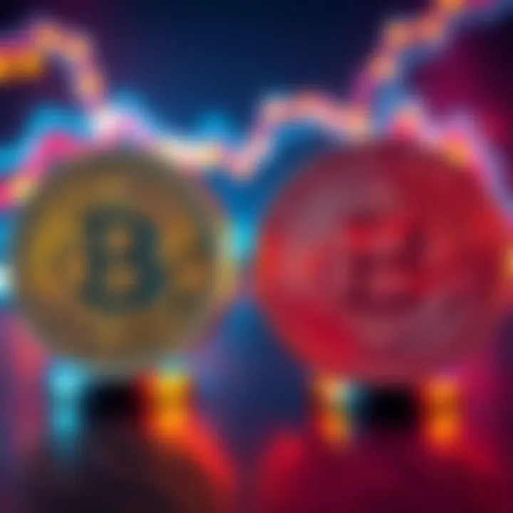 A visual representation showing Bitcoin on one side and USDT on the other, highlighting the difference in creation methods.