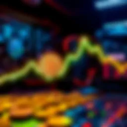 Bitcoin value decline illustration Graph showing a downward trend in Bitcoin value with mining tools in the background