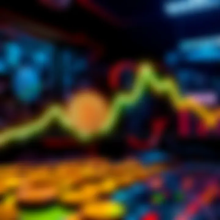 Bitcoin value decline illustration Graph showing a downward trend in Bitcoin value with mining tools in the background