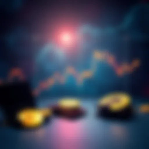 A graph showing Bitcoin's value dropping sharply, with empty wallets symbolizing lost investments.