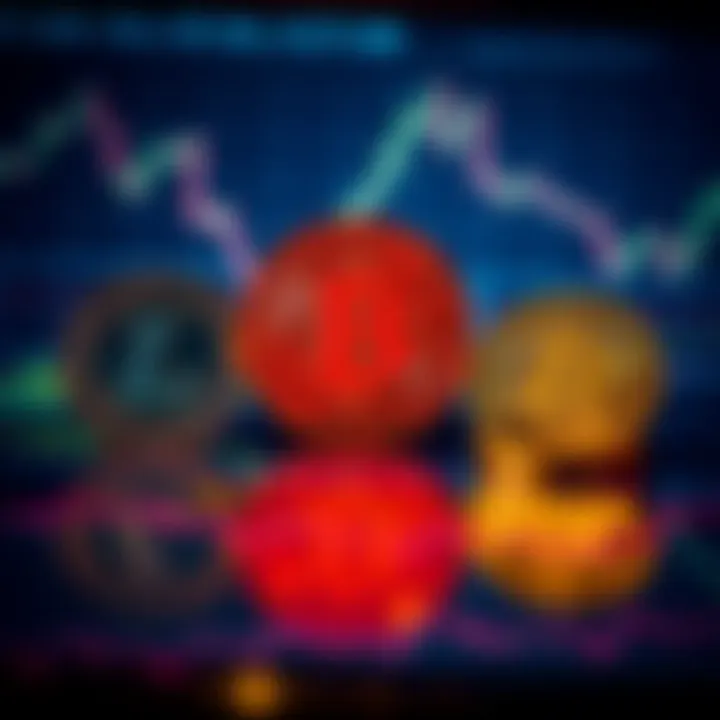 A comparison of Bitcoin, Litecoin, Bitcoin Cash, and Dogecoin symbols on a chart showing trends.