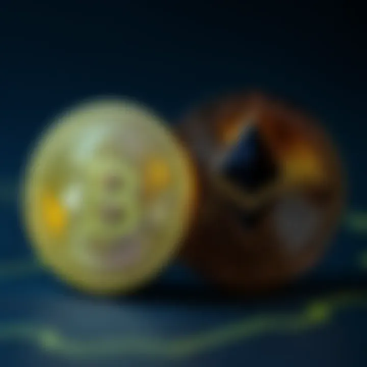 The Bitcoin and Ethereum logos side by side, symbolizing the comparison between the two cryptocurrencies.