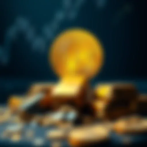 A visual comparison of Bitcoin and gold prices, with Bitcoin showing a downward trend and gold peaking at record levels.