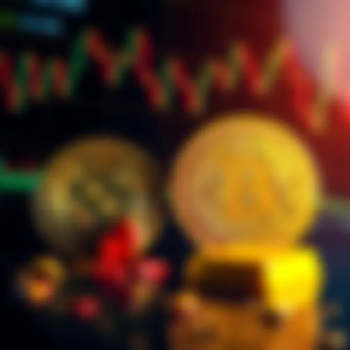 A visual comparison of Bitcoin and gold coins, highlighting their roles in inflation protection, with a background showing a fluctuating economy graph.