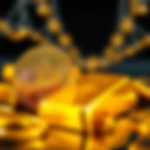 A visual comparison of Bitcoin and gold as investment options, showcasing Bitcoin's digital symbol alongside a gold bar.