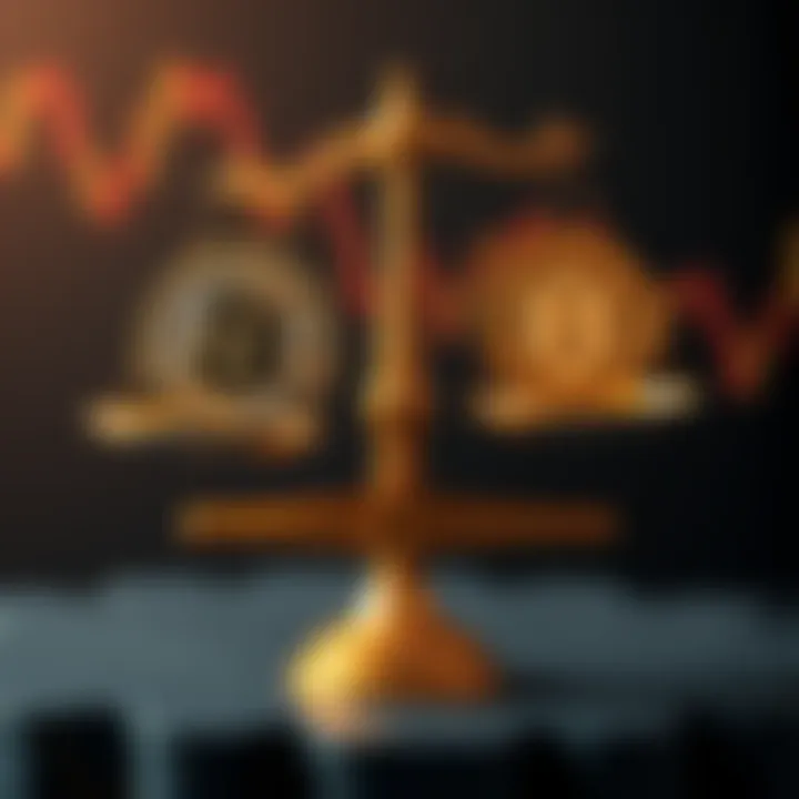 A graphic showing a scale balancing Bitcoin and Hedera symbols, representing changing investor sentiments over four months.