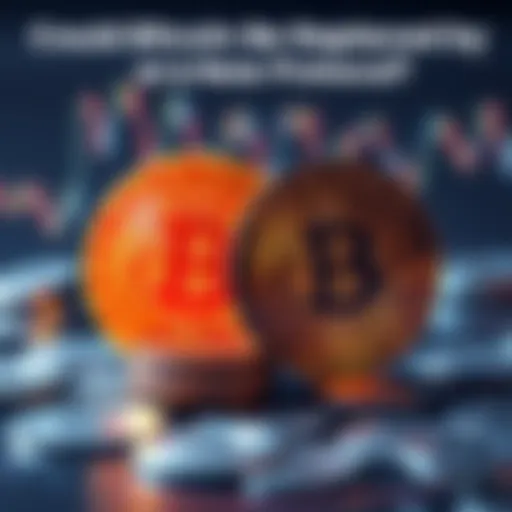 A visual representation of Bitcoin alongside a symbol for a new cryptocurrency, highlighting the potential shift in digital currency dominance.