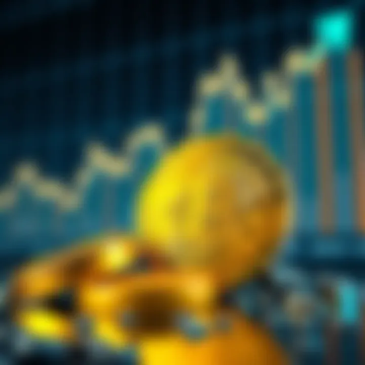 A visual comparison of Bitcoin and gold, symbolizing Bitcoin's potential to surpass gold during financial crises with an upward trend chart in the background.