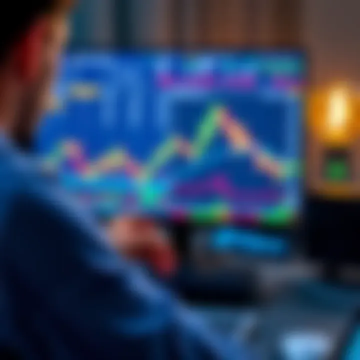 A person looking at a computer screen displaying Bitcoin and stock market graphs, weighing options to sell for cash.