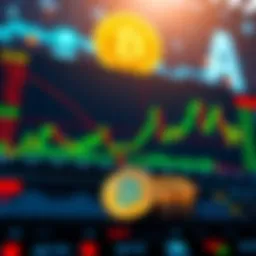 A comparison graphic showing Bitcoin's decline alongside a sharp rise in tech stocks, with visuals of Bitcoin and tech stock charts