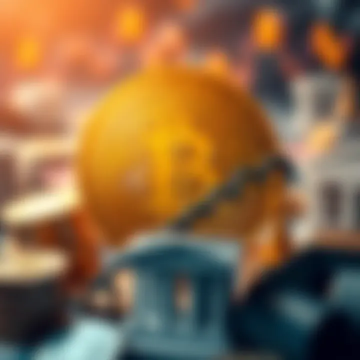 A visual comparison of Bitcoin and traditional bank symbols, highlighting the tension between digital currency and conventional finance.