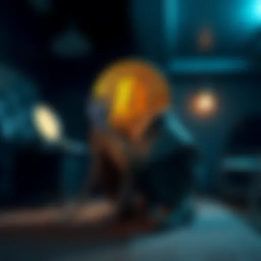 Bitcoin and wage discussion A split image showing a Bitcoin symbol on one side and a person chained to a desk representing wage slavery on the other side.