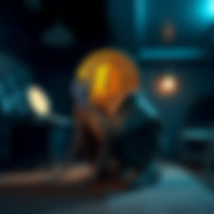 Bitcoin and wage discussion A split image showing a Bitcoin symbol on one side and a person chained to a desk representing wage slavery on the other side.