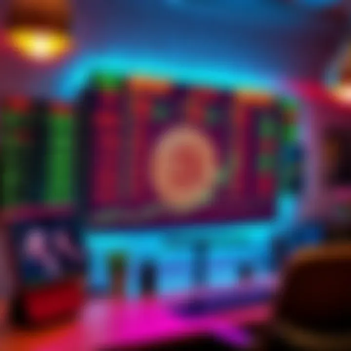 Colorful Bitcoin Wall Display A vibrant wall display showing real-time Bitcoin prices with green and red lights indicating market changes