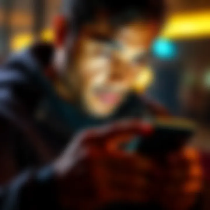 Individual checking Bitcoin wallet app on smartphone with a focused expression