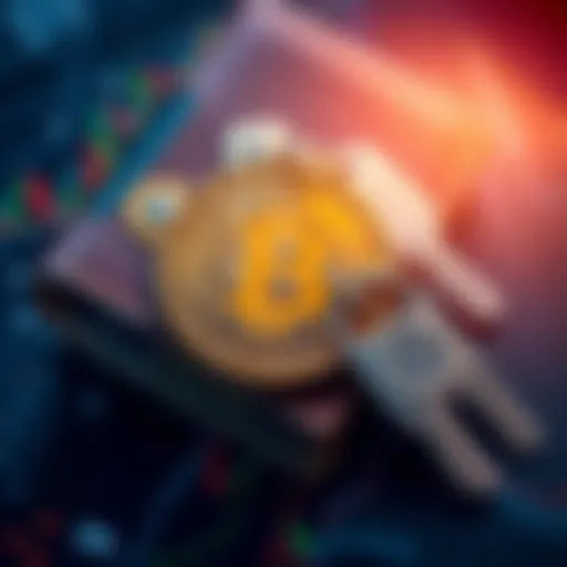 An illustration showing a Bitcoin wallet and private keys with security symbols.
