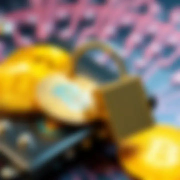 A close-up of a Bitcoin hardware wallet secured with a lock, symbolizing self-custody and security risks.