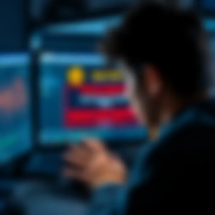 A worried person looking at a computer screen showing a Bitcoin wallet with a warning message about suspicious seed requests and transactions