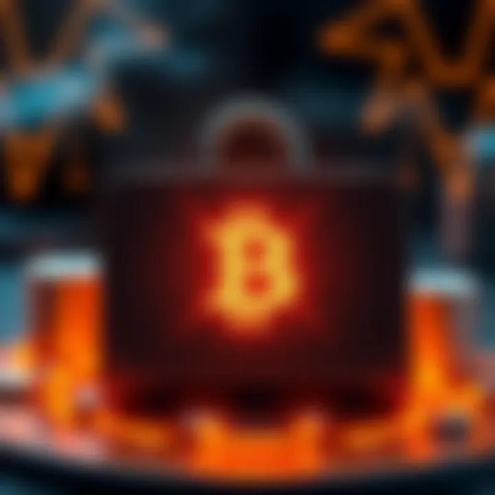 A digital representation of a secure Bitcoin wallet with a padlock symbol, showing the importance of safeguarding cryptocurrency assets.