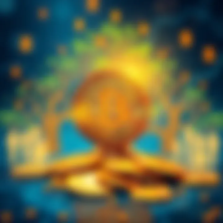 A visual representation of Bitcoin coins surrounded by graphics of family trees and currency symbols, illustrating wealth transfer across generations.