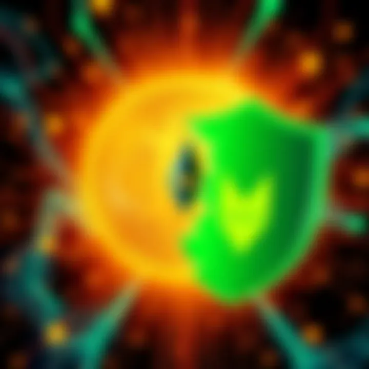 Bitcoin and XMR Symbol Exchange An illustration showing Bitcoin and Monero symbols with a shield representing anonymity in transactions.