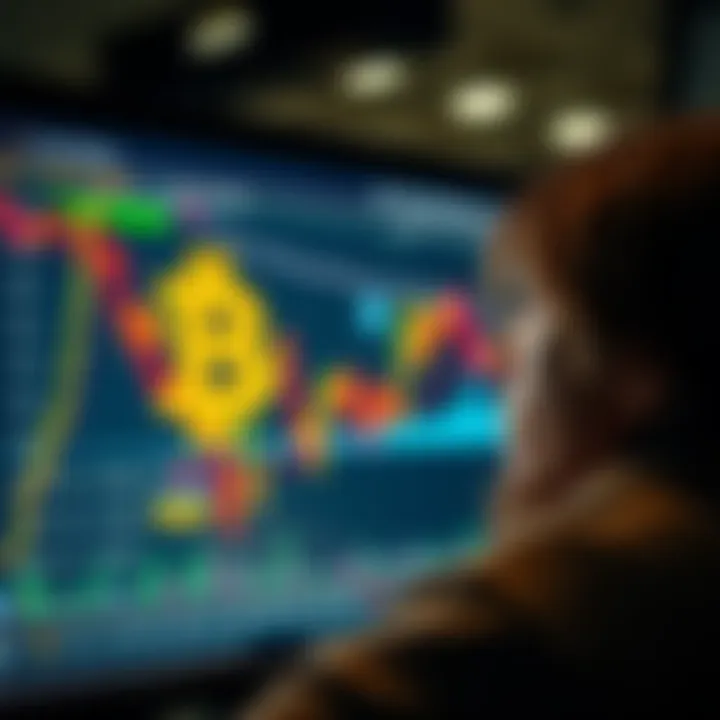 A person looking at a fluctuating Bitcoin chart on a screen, showing feelings of hope and doubt.