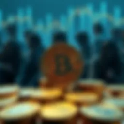 A graphic showing Bitcoin symbols against a backdrop of worried investors, representing the Bithumb exchange incident.