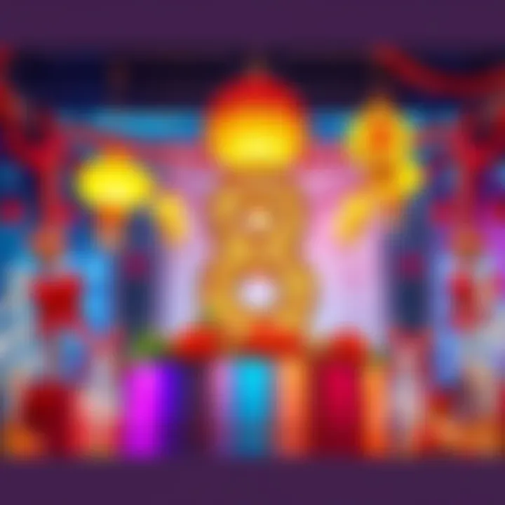 A festive scene with decorations symbolizing wealth and prosperity for BitMart's 8th anniversary, featuring the number 8 prominently displayed.