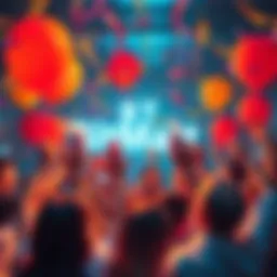 People celebrating BitMart's 8th anniversary with balloons and confetti