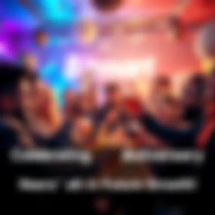 Bitmart Anniversary Celebration A festive gathering with people celebrating Bitmart's anniversary, holding drinks and smiling