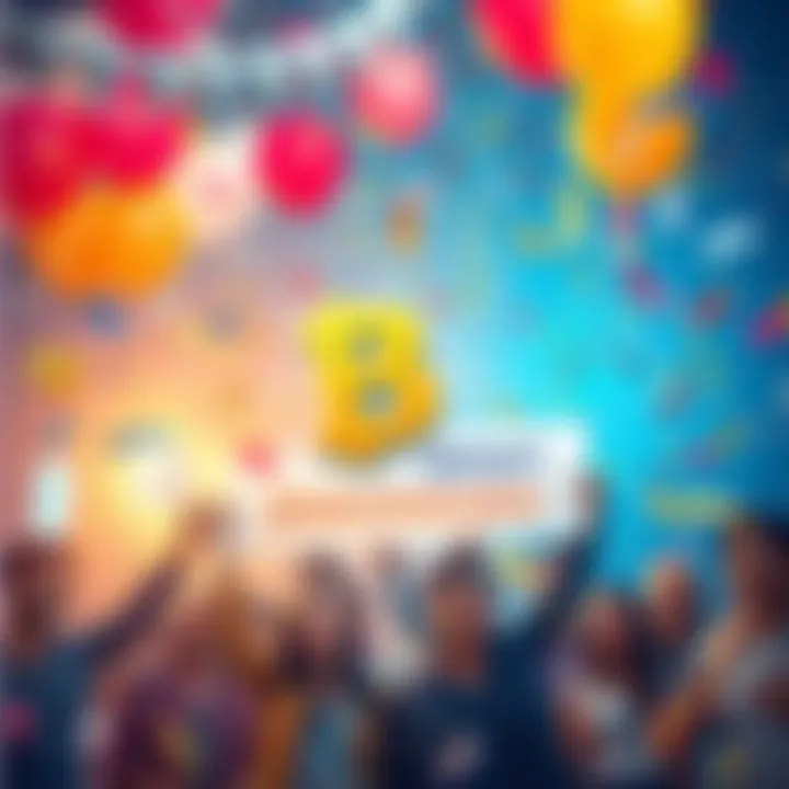 Celebrating Bitmart's 8th Anniversary A festive celebration scene with balloons and confetti for Bitmart's 8th anniversary. People are smiling and holding banners in a lively atmosphere.