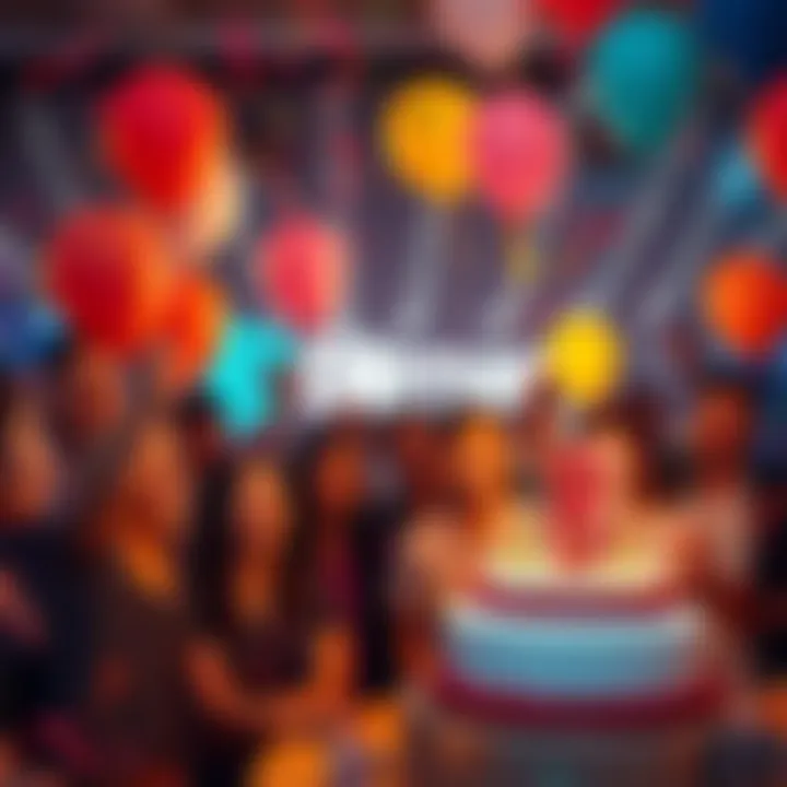 Bitmart 8th Anniversary Celebration A festive scene showing people celebrating Bitmart's 8th anniversary with balloons, confetti, and a large cake.