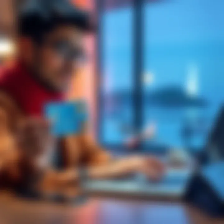 BitMart Card Cashback Offer A person holding a BitMart Card while looking at travel options on a laptop
