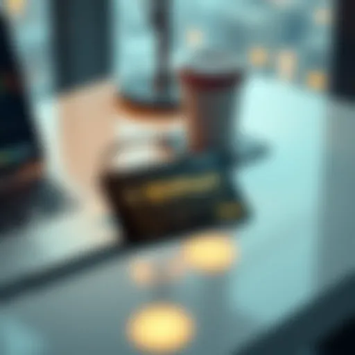 A sleek BitMart Card placed on a stylish desk next to a laptop and coffee cup, symbolizing a new way to manage money.