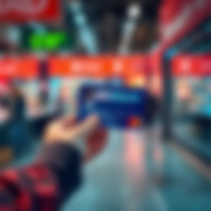 A person holding a BitMart Card while shopping, showcasing modern financial convenience.