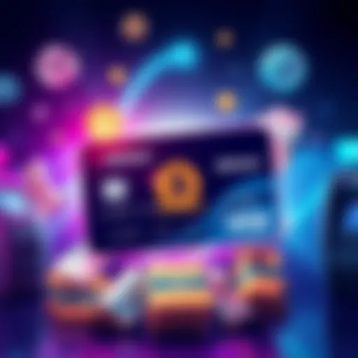 A physical BitMart Crypto Prepaid Card with a sleek design showcasing a Bitcoin logo and the BitMart branding, surrounded by symbols of global finance like currencies and ATMs.
