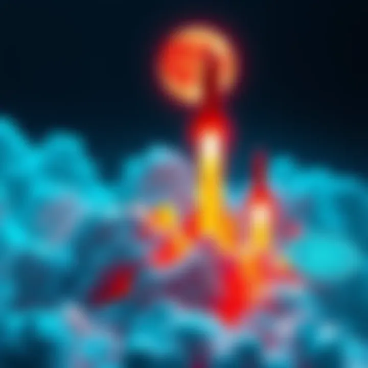 A graphic showing a digital representation of BitMart with rockets symbolizing growth in cryptocurrency trading.