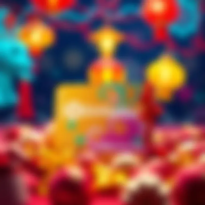 A colorful BitMartCard surrounded by festive decorations for Chinese New Year celebrations