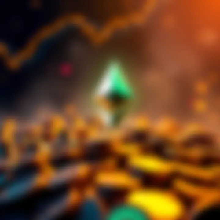 Bitmine Staking Ethereum A visual representation of Bitmine staking Ethereum, showcasing the Ethereum logo and a large pile of coins symbolizing the $10 billion staked.