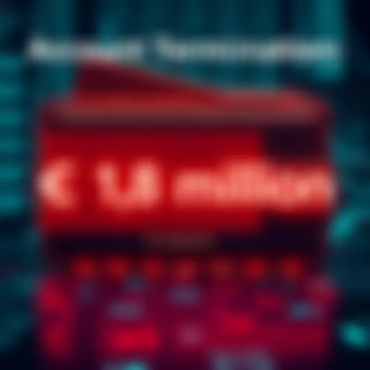 A graphic showing a digital wallet with €1.8 million marked as unavailable, highlighting concerns about account termination and missing funds.