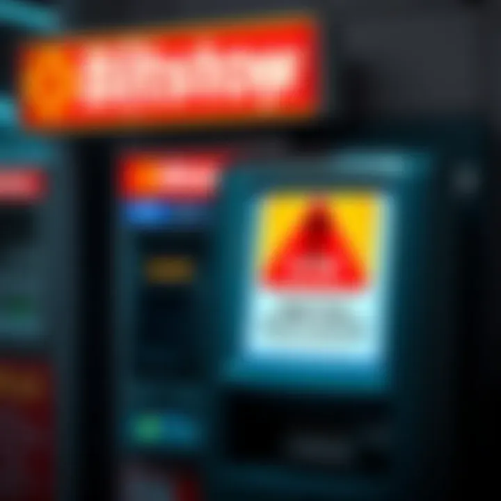 Bitstop and CoinFlip ATM with warning sign A Bitstop and CoinFlip ATM with a caution sign indicating high fees and poor service