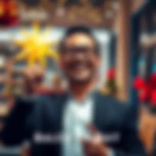 CEO announcing Black Friday sales with a big smile and festive decorations in the background