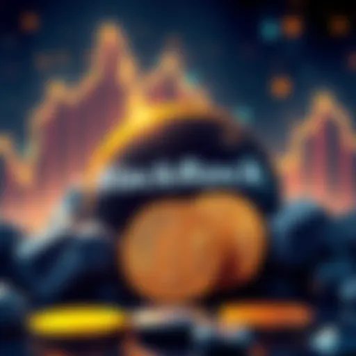 An illustration showing the BlackRock logo alongside Bitcoin symbols, representing the integration of Bitcoin into traditional investment portfolios.