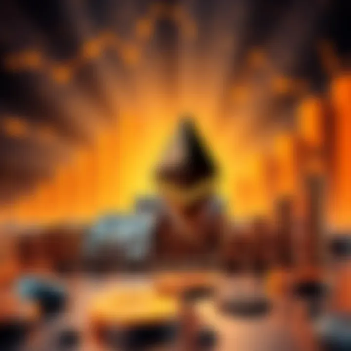 A visual representation of BlackRock's influence on Ethereum, featuring the logos of both alongside symbols of investment growth.