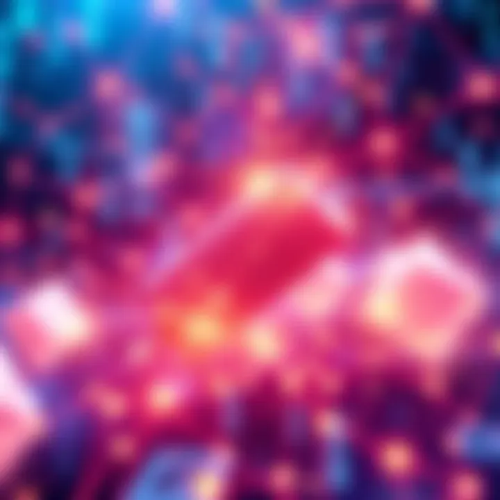 Illustration of blockchain technology with digital connections and AI elements, showcasing speed and efficiency in transactions.