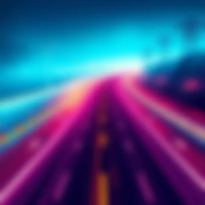 A digital highway symbolizing quick transactions for Ethereum apps, with vibrant colors and a techy design.