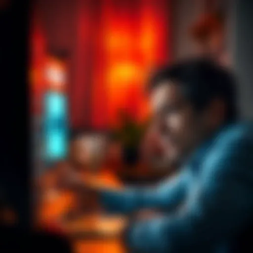 A frustrated person looking at a computer screen with a blocked account message, feeling anxious about automatic payments, in a home setting.