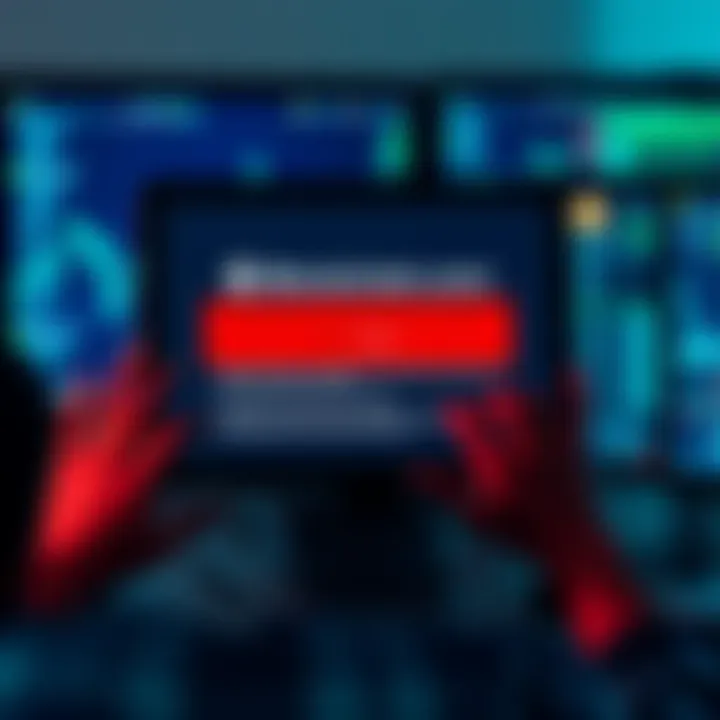 A frustrated person looking at a computer screen showing a Blockchain.com wallet error message, feeling anxious about not being able to withdraw BTC.